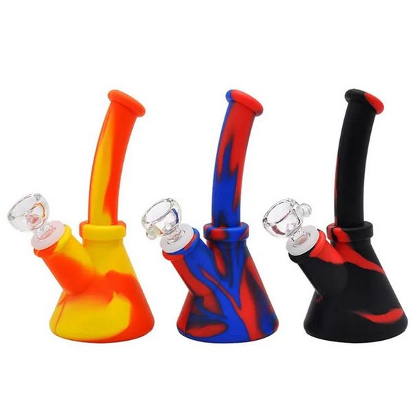 6,5-Zoll-Becher Basis Wasserpfeife Bubbler Mini Silikon Bong Shisha unzerbrechlich mit Downstem 14 mm Glasschale für Dab Oil Rigs Bongs