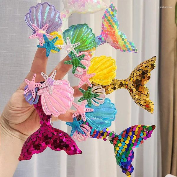 Accessori per capelli 1PC carino paillettes coda di pesce conchiglia stella marina principessa neonate forcine clip bambini copricapo bambini