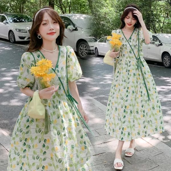 Elbiseler Doğum kıyafetleri yazlar yaz kadın hamilelik elbiseler yeşil gündelik kız hamile kıyafet elbiseleri tatlı kıyafetler