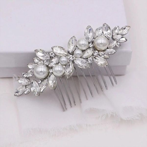 Grampos de cabelo pente lateral da noiva pérolas brancas barrette com para dama de honra decorativa casamento headdress jóias
