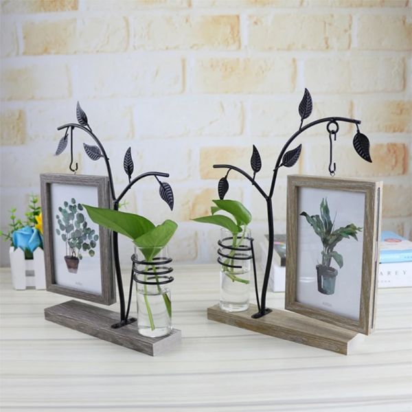 Moldura Família Piture Moldura 4x6 Vertical Metal Árvore Mesa Molduras para Fotos com Vaso de Terrário de Vidro Plantas de Flores (Árvore)