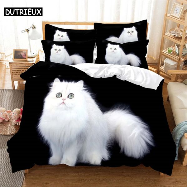 Set 3D Cat Bettwäsche Set Queen Bettwäsche Bettwäsche Abdeckung Bettwäsche Set Bettdecke Baumwolle Schlafzimmer Bettdecke Bett Set Set Bettwäsche schiere Vorhänge