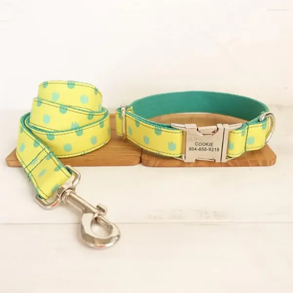 Hundehalsbänder, personalisiertes Haustierhalsband, individuelles Namensschild, ID-Tag, verstellbare kleine gelbe Gragon-Katzenleine