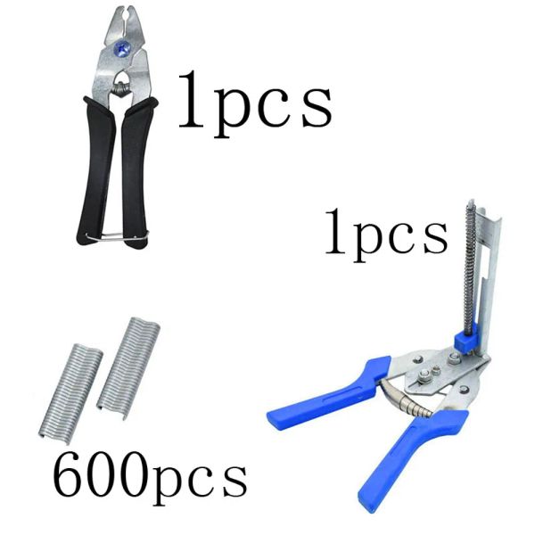 Aksesuarlar 1set domuz halka pensier alet ve 600 pcs m klips zımbalar tavuk örgü kablo tel çit kafesli kelepçeli tavşan kafes sabitleme forseps