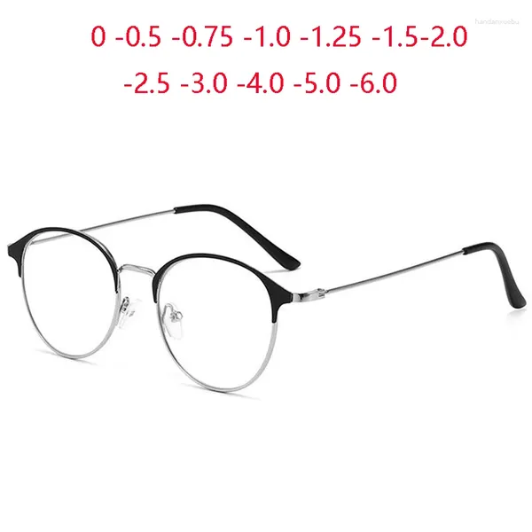 Sonnenbrille 0 -0,5 -1,0 bis -4,0 Metall Damen Herren Runde Myopie Brille fertig Vintage Studentenrezept für Kurzsichtige