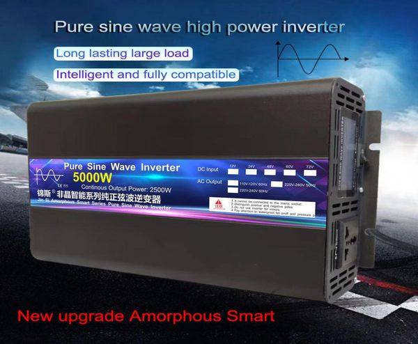 Inversor de energia de onda senoidal pura 4000W 5000W DC 12V 24V 48V para AC 220V Conversor de frequência 50hz 60hz Transformador de inversor solar para carro 7450017
