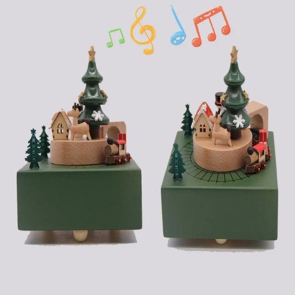 Caixas adoráveis caixas musicais de madeira caixa de música artesanato retro presentes de natal decoração para casa acessórios trem brinquedo