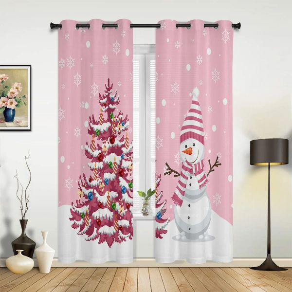 Tende Albero di Natale Pupazzo di neve Fiocco di neve Tende per finestre rosa Arredamento per la casa Camera da letto Cucina Soggiorno Ornamento Regali di Natale Navidad