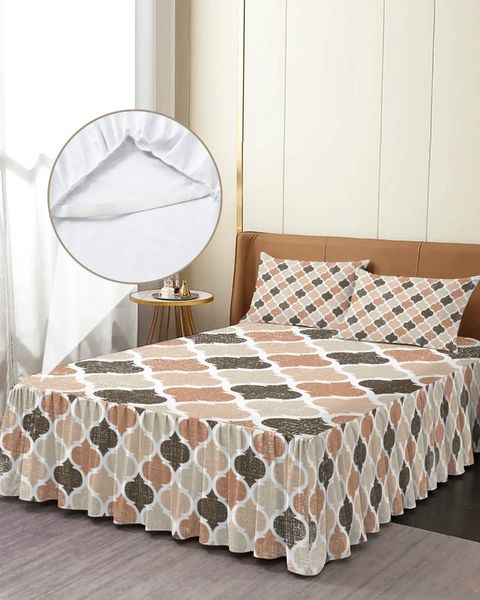 Gonna da letto geometrica marrone vintage marocchino copriletto elasticizzato con federe coprimaterasso lenzuolo