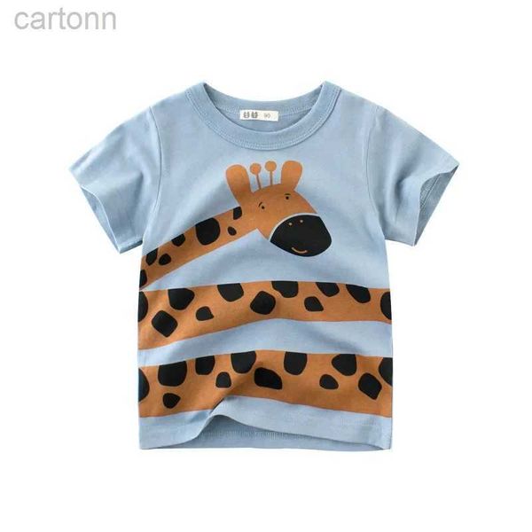 T-Shirts 2024 Sommer Cartoon Print Jungen Mädchen T-Shirt Giraffe Löwe Affe Kurzarm Jungen T-Shirts Kinder Kleidung Kleinkind Baumwolle Tops 10Y ldd240314