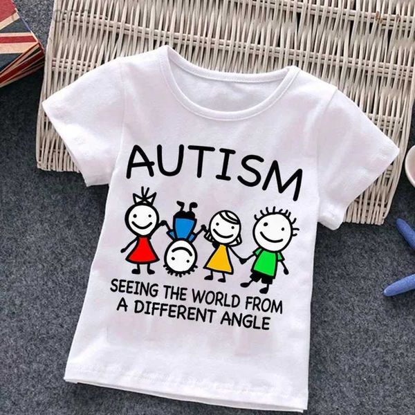 Camisetas autismo crianças menino camiseta meninas desenhos animados quebra-cabeça tops bonito bebê algodão roupas de verão criança dinossauro camisetas crianças traje ldd240314