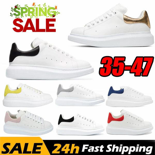 Nuovo Designer Scarpe Casual Donna Uomo Bianco Pelle di vitello liscia Grandi lacci piatti Piattaforma Suola in gomma Sneakers Nero Rosa Blu Punta arrotondata Pelle scamosciata Bassa