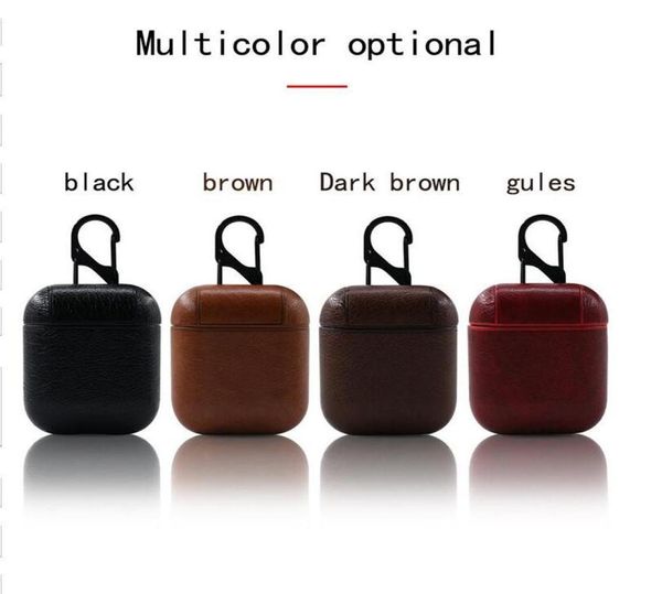 Ledertasche für Airpods PU PC Cover Cases für AirPods 2 Bluetooth Earpods Kopfhörer Leder Haken Verschluss Schlüsselanhänger Schutzhülle3005474