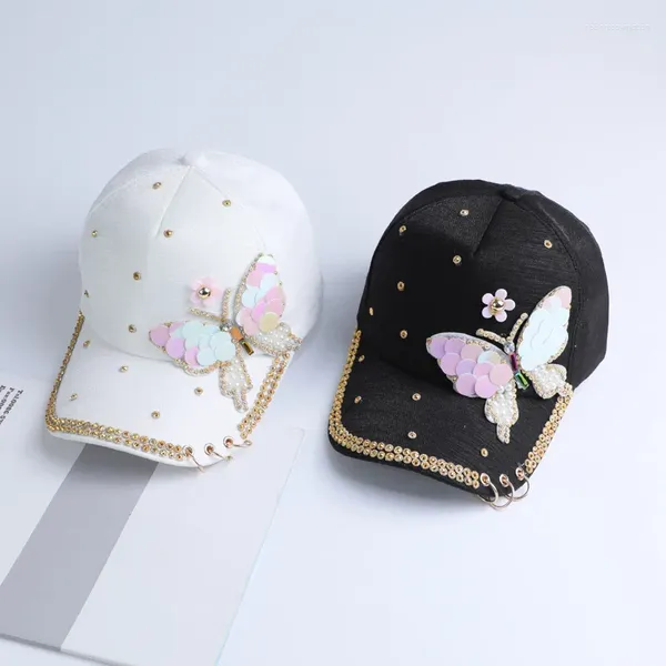 Бейсбольные кепки, летние однотонные хлопковые женские металлические бейсболки Snapback в стиле хип-хоп 2024, повседневные шапки с блестками и бабочками