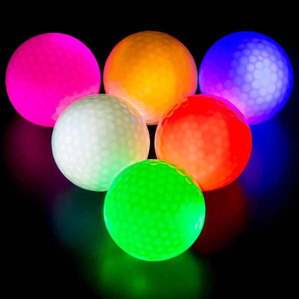 Gece sporları için 6pcs topu süper parlak led parlayan karanlık golf topu uzun ömürlü aydınlatma golf topu 240323