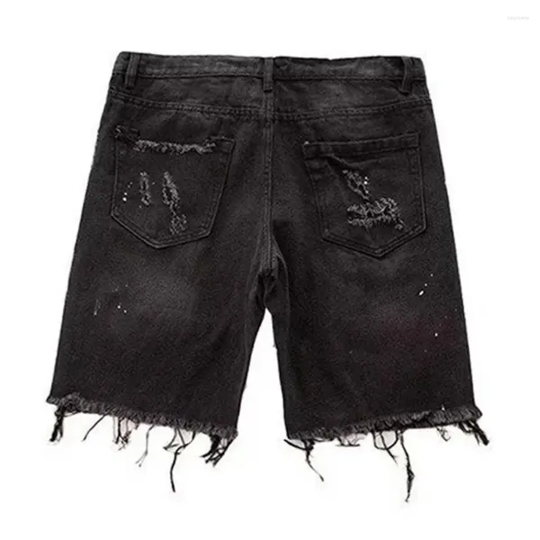 Мужские джинсы, прочные джинсовые шорты, летние потертые прямые брюки с рваными отверстиями, длиной до колена, с несколькими карманами, корейские