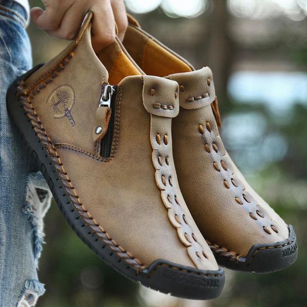Stiefel Hohe Qualität Leder Männer Schuhe Set Fuß Casual Slip On Loafers Wohnungen Mokassins Plus Größe Handmade