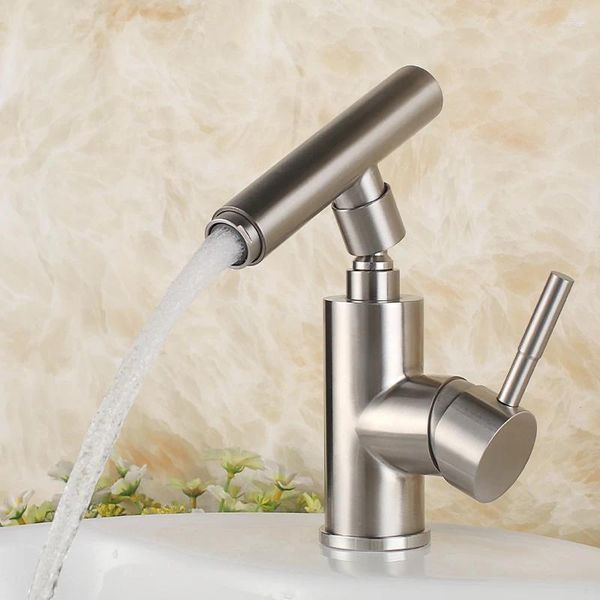 Badezimmer-Waschtischarmaturen, gebürstetes Nickel, Edelstahl, hochwertiger Waschbecken-Wasserhahn, Mischbatterie, Einhebelmischer, 360 Grad drehbarer Kopf