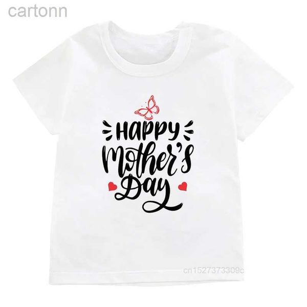 T-shirt Happy White Festa della mamma per bambini Tshirt Girls Flower Heart T Short Day Outfit ldd240314