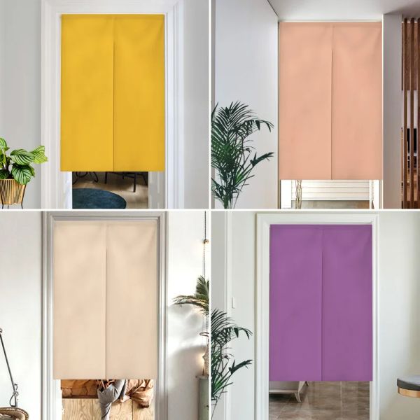 Tende tinta unita giallo beige viola giapponese semplice mezza tenda cucina camera da letto drappo tenda appesa ristorante porta schermo decorazione