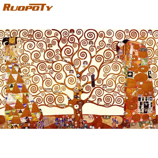 Zahl RUOPOTY 60x120cm Rahmen DIY Malen nach Zahlen Klimt Baum des Lebens Wandkunst Leinwand Gemälde Große Größe für Wohnzimmer Wohnkultur