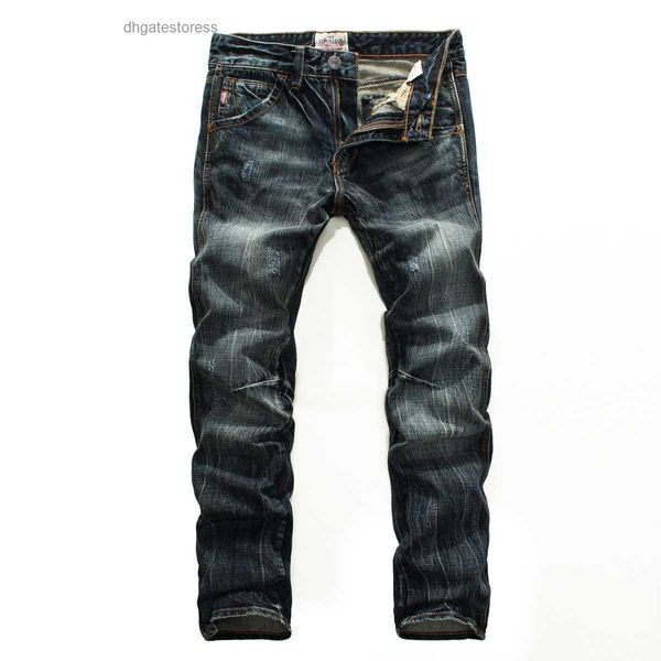 Trendige nostalgische ausgefranste Jeans für Herren, Retro-Vintage-Stil, gerade, verwaschene schwarze Jeans, lässige mittelhohe Jugend-Jeans, lange Jeans, asiatische Größe