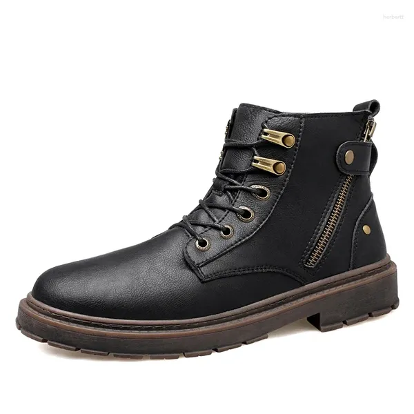 Botas Inverno de Alta Qualidade Homens Aumentando Homem Aumentar Palmilha 8cm Couro Motocicleta Combate Cowboy