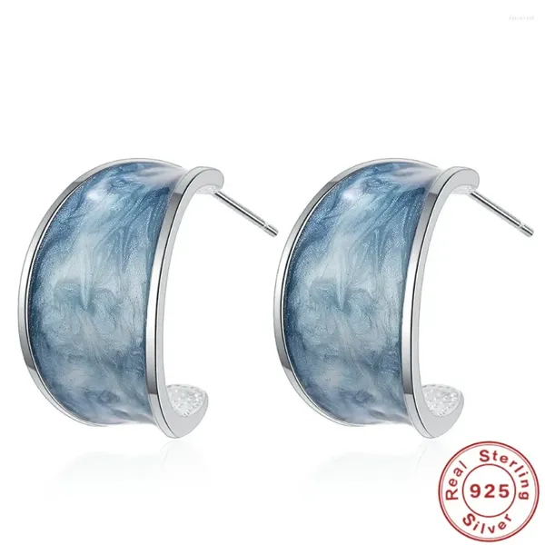 Ohrstecker 925 Silber Nadel Einfache Niedliche Kleine Emaille Geometrische Frauen Schmuck Dunkelblau Tropf Öl Ohrringe Weiblichen Zubehör