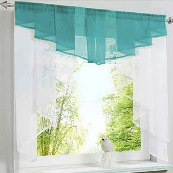 Cortinas Romanas Cortinas Curtas Valance Tie para Janela Porta de Cozinha Plissada Costura Multi Color Sheer Voile Tulle 1 Painel DL033C