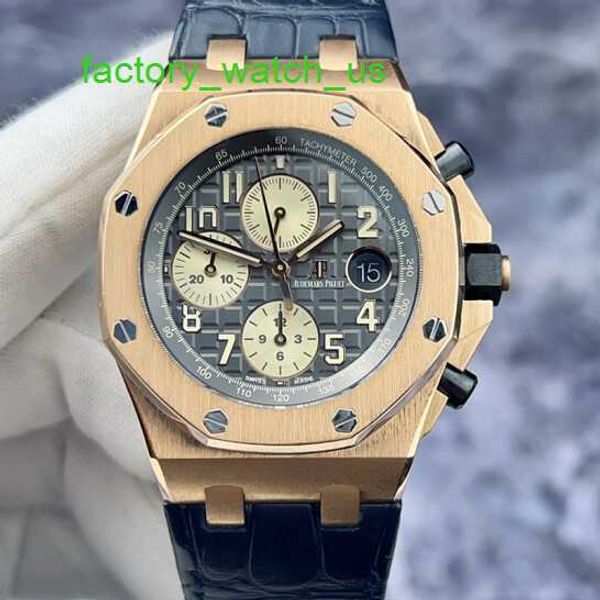 Orologio AP Montre Tourbillon Orologio Royal Oak Offshore Serie 26470OR Quadrante in rutenio grigio Con data e timer 42 mm Materiale in oro rosa 18 carati Set completo Scheda di garanzia