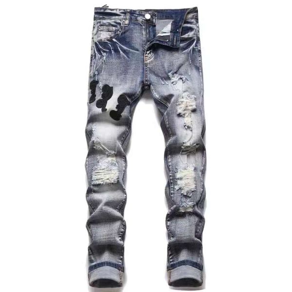 Label Distressed Jeans Masculino, Verão High Street Internet Celebridade, Mesmo Estilo de Emagrecimento para Estudantes, Calças Soltas Lavadas com Pernas Pequenas