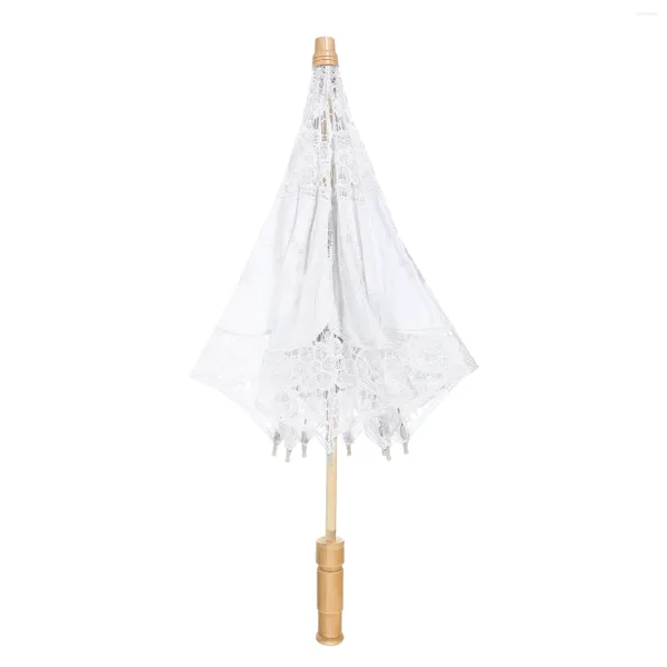 Guarda-chuvas Decoração Vintage Handmade Guarda-chuva Nupcial Rural Bordado Parasol Renda Pastoral De Madeira Pogal Noiva Decorativa