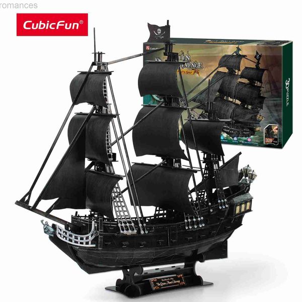 Puzzle 3D CubicFun Puzzle 3D Grande nave pirata 26.6 Modello di moto d'acqua difficile Queen Annes Barca a vela Kit di costruzione Giocattoli per adulti Bambini 240314