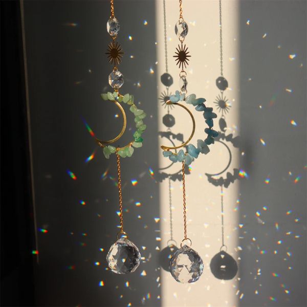 Sonnencatcher Suncatchers Kristallkugel Anhänger Fenster Hanging Wind Chime Mond Leuchtfänger Buntglas achteckige Perlen Garten Wohnkultur
