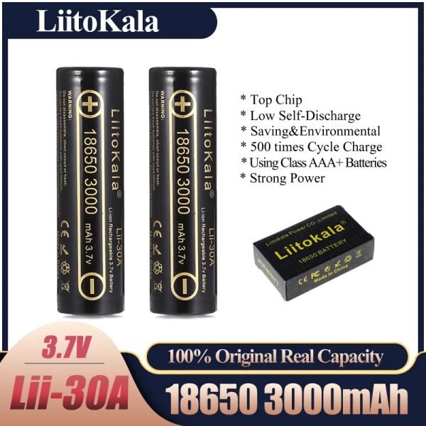 Liitokala Lii-30A 18650 3.7V 3000MAH ad alta potenza ad alta potenza Batteria ricaricabile ad alta scarica, 30A corrente grande