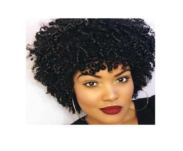 Yumuşak Kısa Kesim Kıvırcık Peruk Brezilya Saç Afrika ameri simülasyonu İnsan saçı Afro Kinky Kıvırcık Peruk Kadınlar için1848186