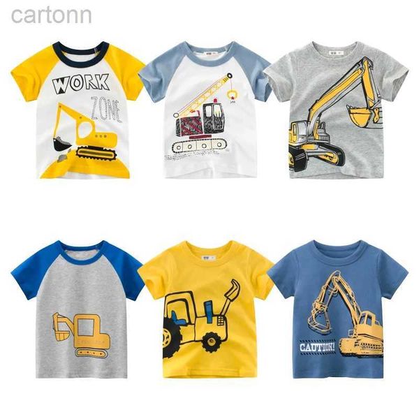 Camisetas 2-10 anos com estampa de desenho animado para bebês meninos camisetas para o verão infantil menino escavadeira camisetas de manga curta roupas infantis tops de algodão ldd240314