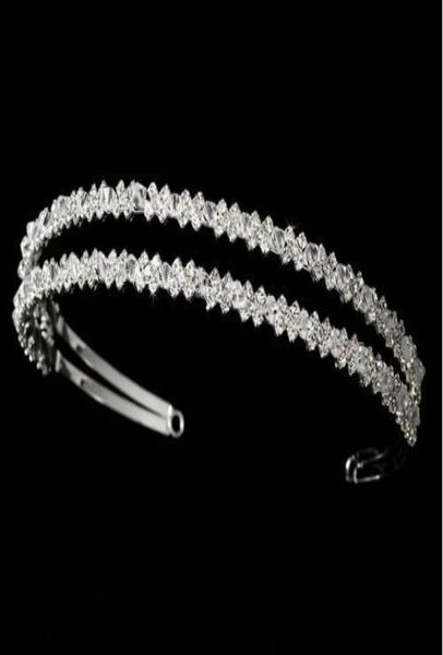 Auf Lager, versilbert, schillerndes zweireihiges Strass-Stirnband, schlichtes Braut-Kristall-Stirnband, klassisches, hochwertiges Haar-Accessoire für Abschlussball, Party, 2604225