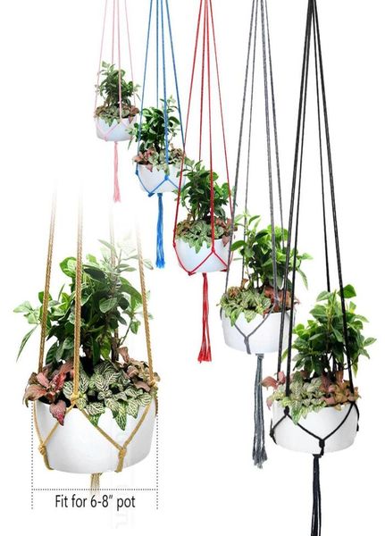 Cabides de plantas macrame coloridos feitos à mão, para áreas internas e externas, cesta de pendurar flores, corda de algodão, 4 pernas, varanda, cabide de vaso, decoração do quarto 9260170