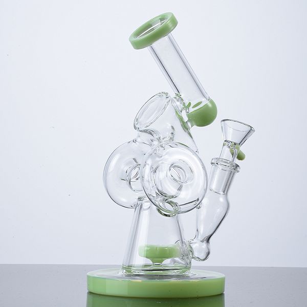 Pipa ad acqua Doppio riciclatore Bong Narghilè Bocchino Sidecar Bong in vetro Percolatore a ciambella a fessura 7 pollici Olio Dab Rigs Rig con ciotola