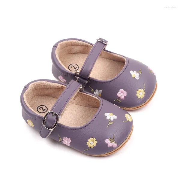 İlk yürüyüşçüler kız bebek Mary Jane Flats pu deri bebek elbise ayakkabıları çiçek nakış prenses