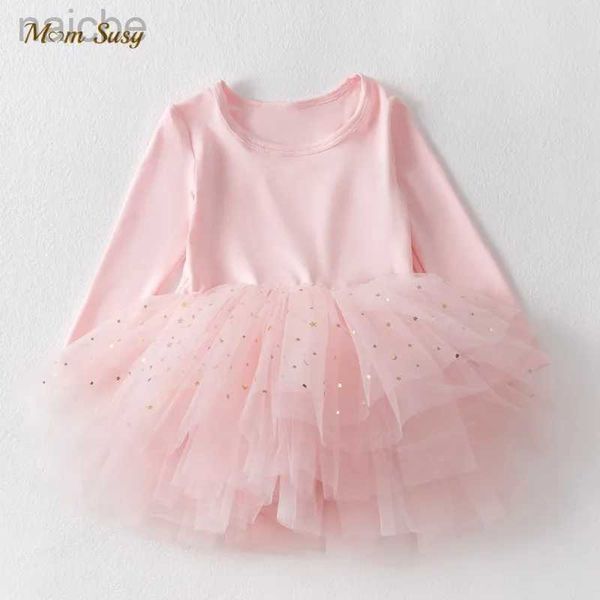 Abiti da ragazza Baby Princess Paillettes Abito da balletto Manica lunga Bambino Bambino Tulle Vestido Party Dance Vestiti per bambini 1-5Y ldd240313