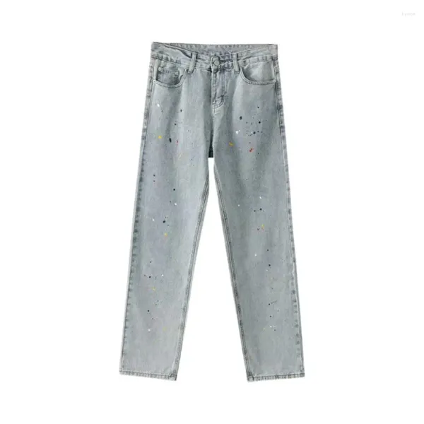 Jeans da uomo Chiusura con cerniera con bottoni Pantaloni larghi in denim alla moda coreana Graffiti Pantaloni casual autunnali primaverili con tasche
