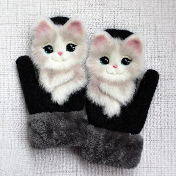 Перчатки с пятью пальцами, женские зимние перчатки для девочек, уличные толстые 3D теплые варежки с мультяшной собакой, утепленные мужские и рождественские подарки для детей2246