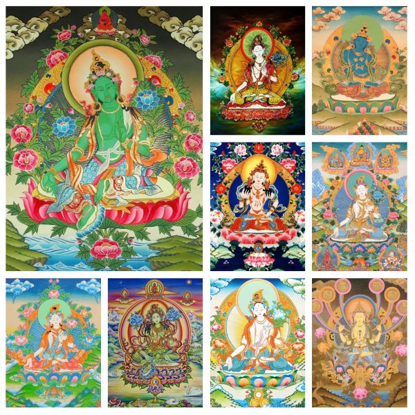 Stichdiamantmalerei Tara Buddha Thangka Grüne Religion Buddhismus Kreuzstich Stickerei Bild Mosaic Full Drill Bastelhausdekoration