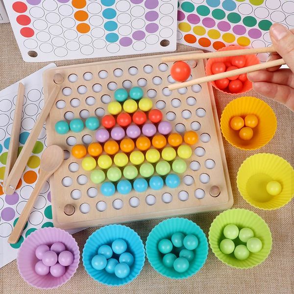 Holzperlen Spiel Montessori Pädagogisches Frühes Lernen Kinder Clip Ball Puzzle Vorschule Kleinkind Spielzeug Kinder Für Kinder Geschenke 240307