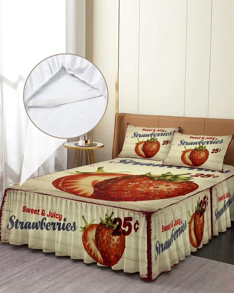 Gonna da letto Copriletto con angoli elasticizzati retrò con venature del legno di fragola di frutta con federe Coprimaterasso Lenzuolo da letto