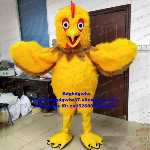 Trajes de mascote amarelo longo pele galo galinha pintinho frango chook pintinho mascote traje personagem conferência foto dos desenhos animados adereços zx722