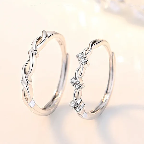 Anéis de cluster europeu claro cz s925 prata esterlina amor casal anel de dedo para mulheres menina homens festa de aniversário presente de casamento jóias