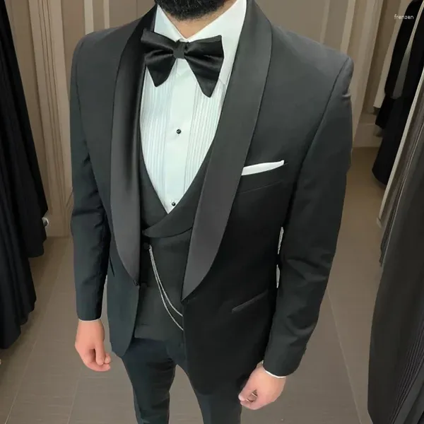 Herrenanzüge Formelle Bräutigam Smoking Für Hochzeit Slim Fit Männer 3 Stücke Schal Revers Rauchen Mode Prom Blazer (Jacke Hose Weste) 2024